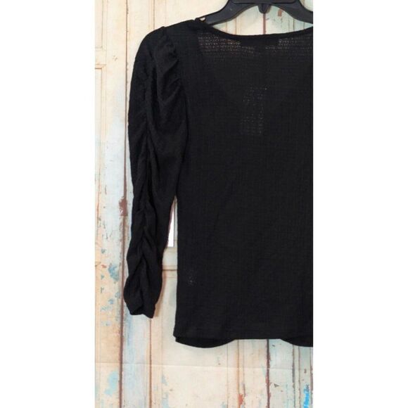 Crave Fame Womens Size Small Black 3/4 Sleeve Ruched Textured Blouse Top - Picture 6 of 10